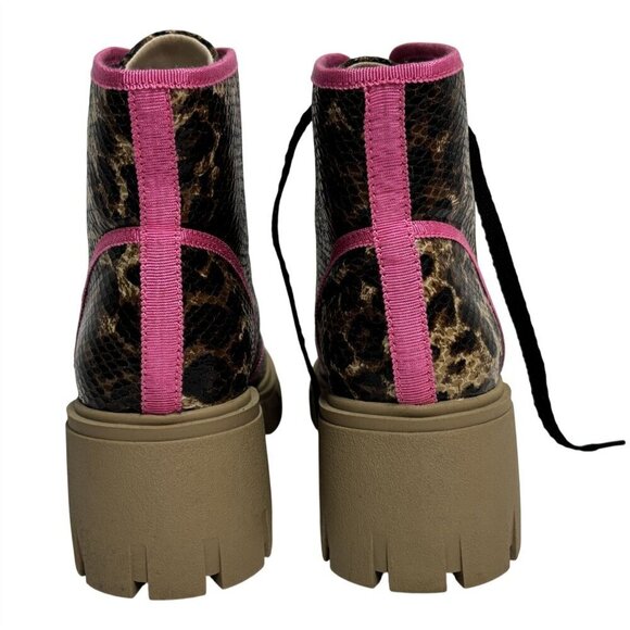 SHOE REPUBLIC / Husky / Leopard Print / Lace-Up / Chunky / Ankle / Boots With Pi - Picture 4 of 8